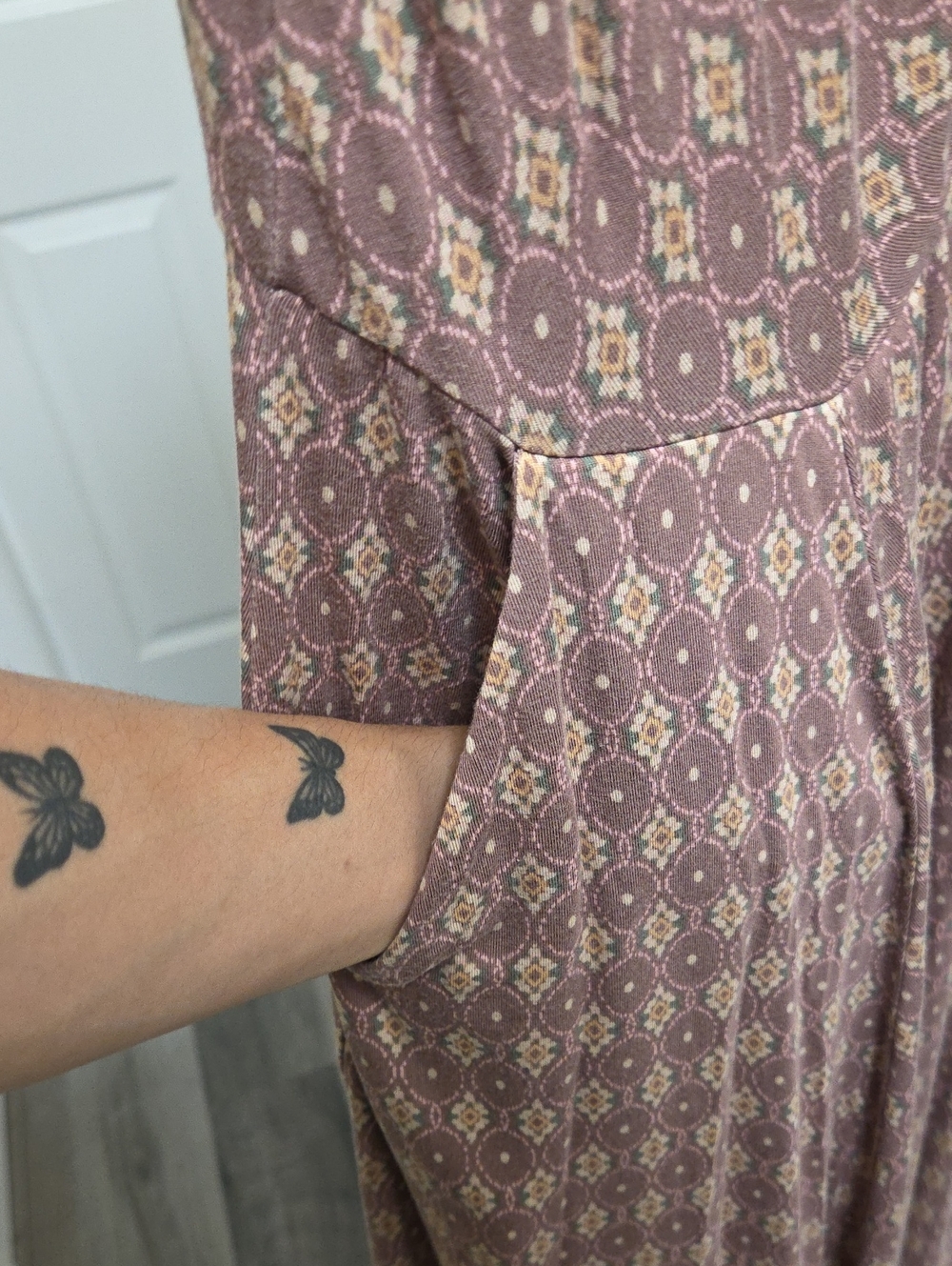 Torrid Plus Size Mauve Geo Print Knotted Waist Midi Dress Pockets Stretch Boho - Picture 6 of 10